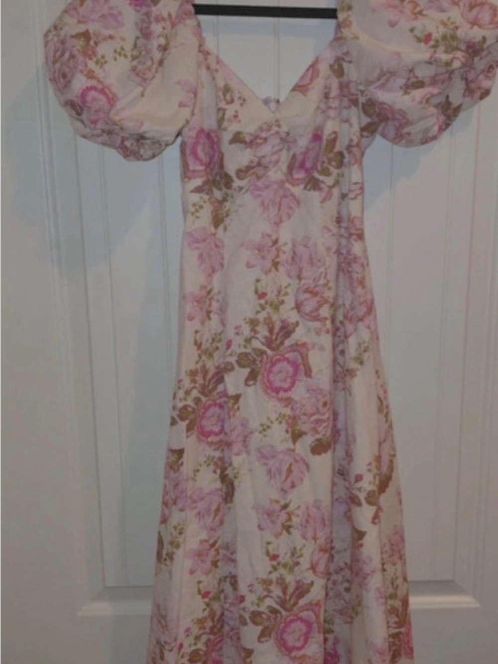 Avec Les Filles Pink Floral Midi Dress with Puff Sleeves size xs